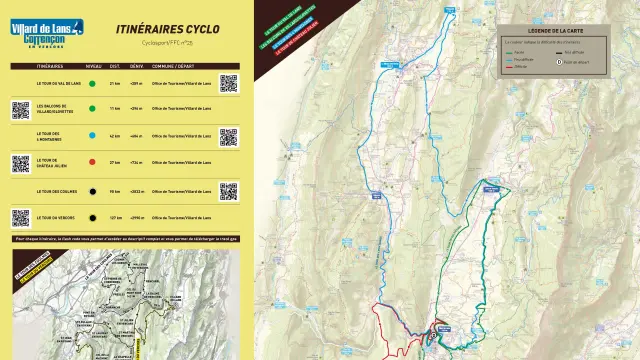 Schermata di un sito web che mostra itinerari ciclistici su una mappa interattiva con marcatori e didascalie
