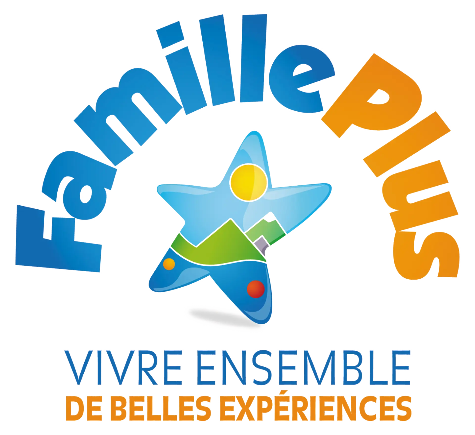 Logo stylisé avec le mot 'famille' en bleu et orange, accompagné d'une icône de maison et de personnes en forme de puzzle