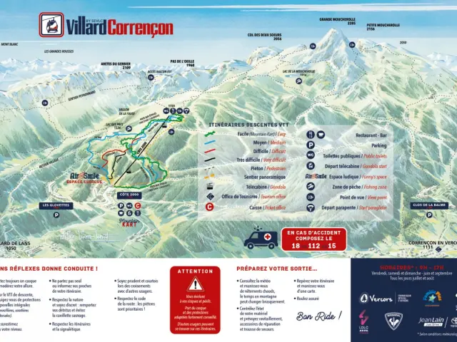Mappa dettagliata delle piste da sci di Villard-Corrençon con impianti di risalita e livelli di difficoltà