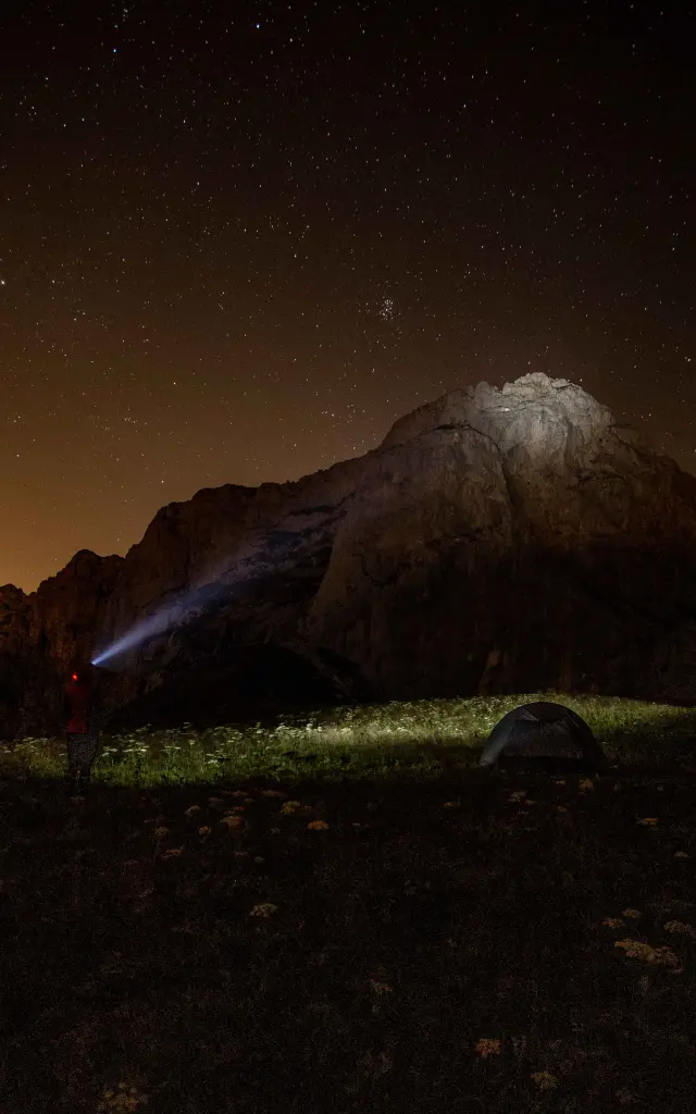 Montagne enneigée sous un ciel nocturne constellé d'étoiles