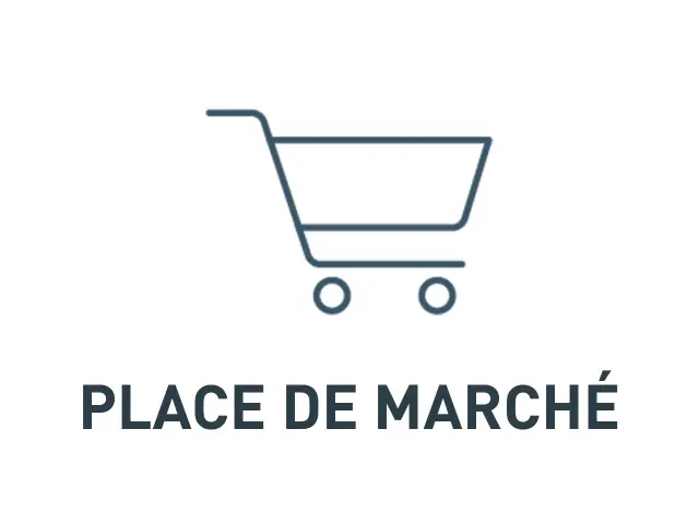 Illustration d’une place de marché avec des étals et des bâtiments