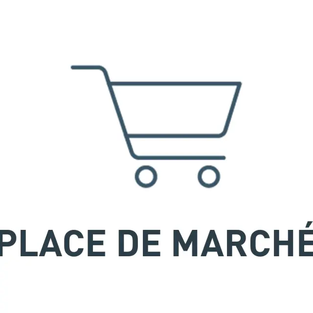 Illustration d’une place de marché avec des étals et des bâtiments