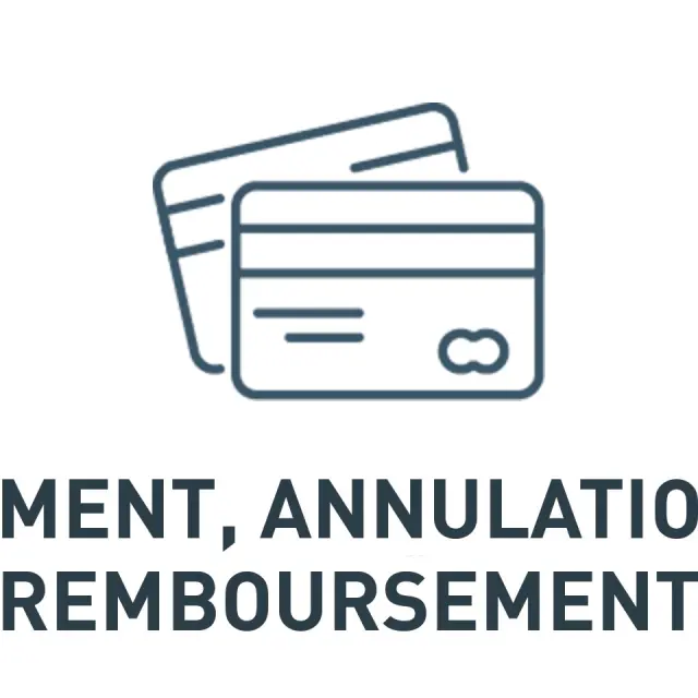 Icona che rappresenta una carta di credito e una moneta che simboleggiano il pagamento, l'annullamento e il rimborso