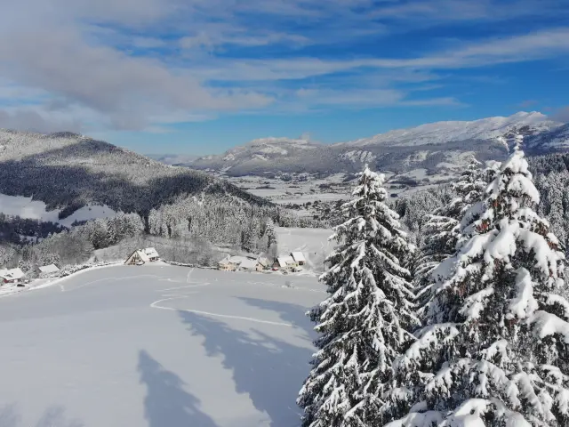 Montagnes enneigées avec des pics rocheux et des glaciers sous un ciel dégagé