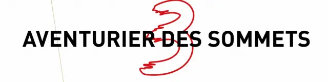 Logo stylisé avec un piolet rouge et le texte Aventurier des Sommets