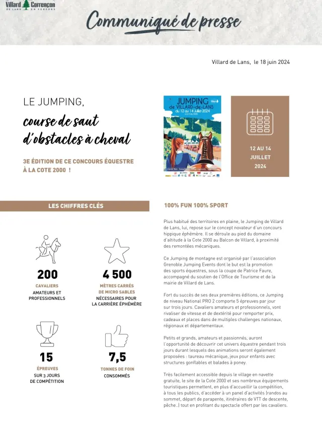 Locandina del Jumping di Villard-de-Lans 2024 con date, luogo e informazioni sulla competizione equestre