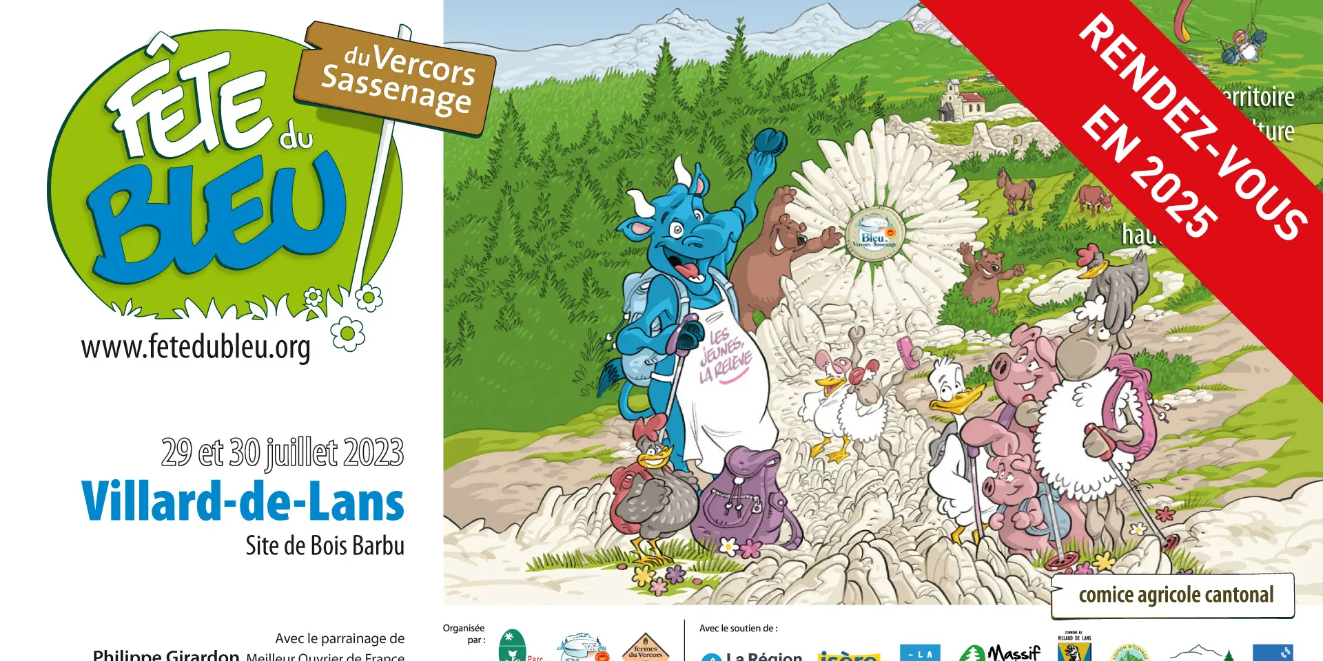Poster for the 2023 Organic Festival featuring a rabbit-costumed character holding a giant carrot, surrounded by vegetables and flowers