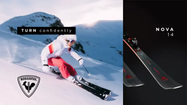 Skier in red and white suit descending a snowy slope