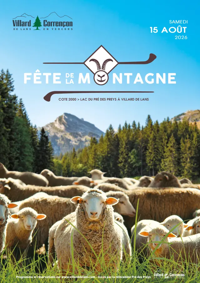 Poster for the 2026 Mountain Festival in Villard-Corrençon featuring cows in a meadow with mountains in the background